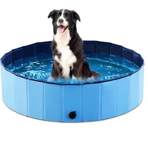 Jasonwell Foldable Dog Pet Bath Pool Collapsible Dog Pet Pool Bathing Tub Kiddie Pool Doggie Wading Pool for Puppy Medium Dogs Cats and Kids 39.5" Blue (Mdf Wood Blue)
