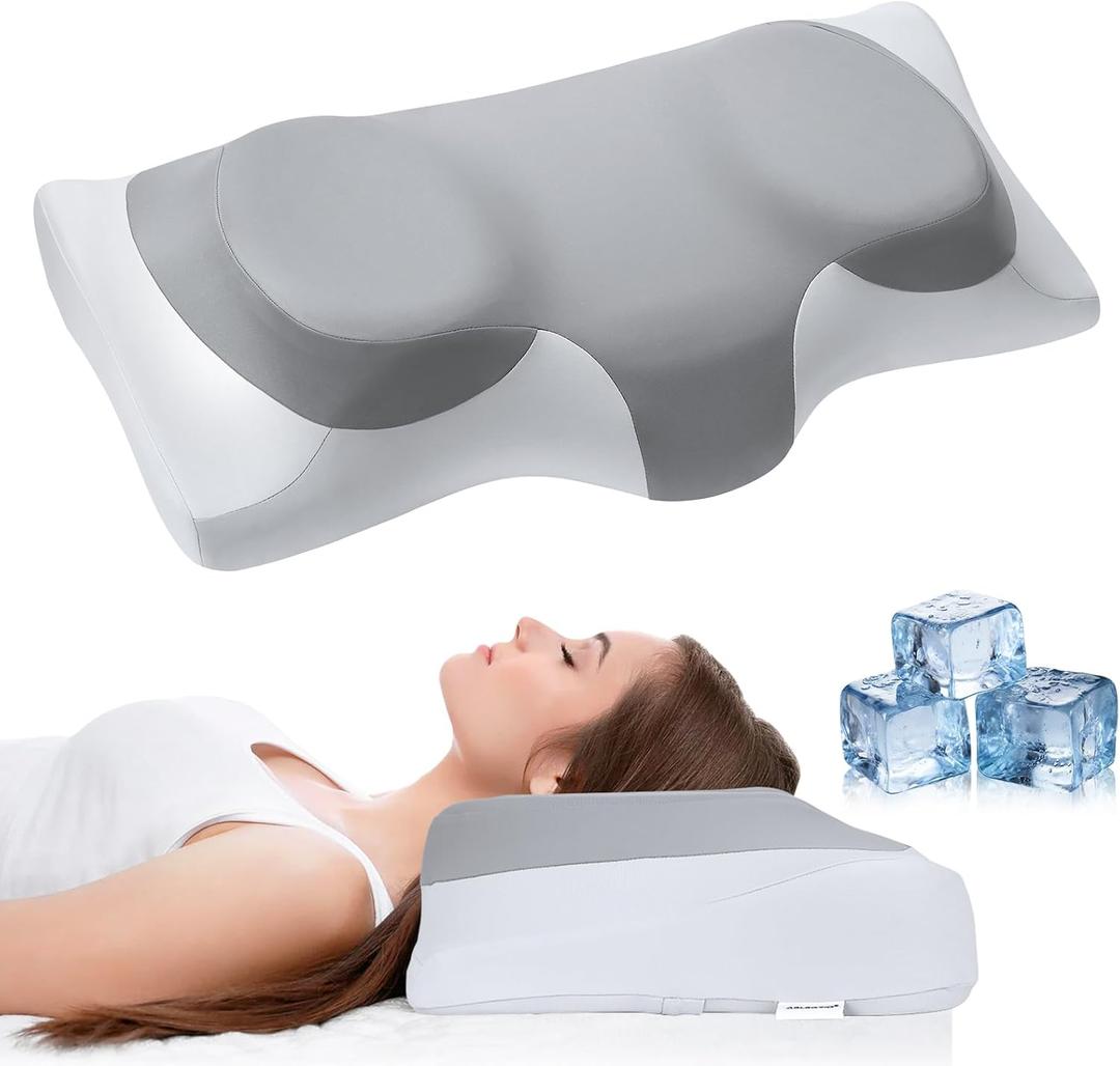 ABLEGRID Cervical Neck Pillow,Contour Memory Foam Cooling Gel Pillow for Neck & Shoulder Pain Relief,Ergonomic Orthopedic Adjustable Deep Sleep Bed & Support Pillow for Side,Back,Stomach Sleeper