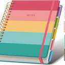 Hardcover Spiral Notebook Journal for Women & Men, Cute 5 Subject Notebook College Ruled for School & Work, Journaling Notebooks with Removable Dividers Tabs, 8" x 10", 300 Pages, Happy Stripes