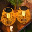 YAKii 2 Pack Solar Flame Lantern Hanging Waterproof Outdoor Handmade Solar Lamp with Dancing Flickering Flame Plastic Rattan Bohemian Style Decoration for Garden Yard Patio Porch Trees Pathway Decor