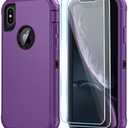 SunStory Compatible with iPhone Xs/X Case with HD Screen Protector, 3-Layer Heavy Duty Full-Body Cover,3 in 1 Hybrid Protective Case for iPhone Xs/X 5.8",Purple