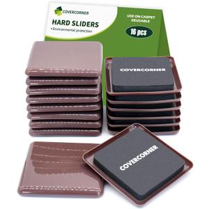 Furniture Sliders for Carpet 16 PCS - 3 1/2 inch Furniture Moving Slider Chair Legs Floors Protectors Square Furniture Movers Sliders  Move Your Furniture Easy & Safely(for Carpet)-Brown