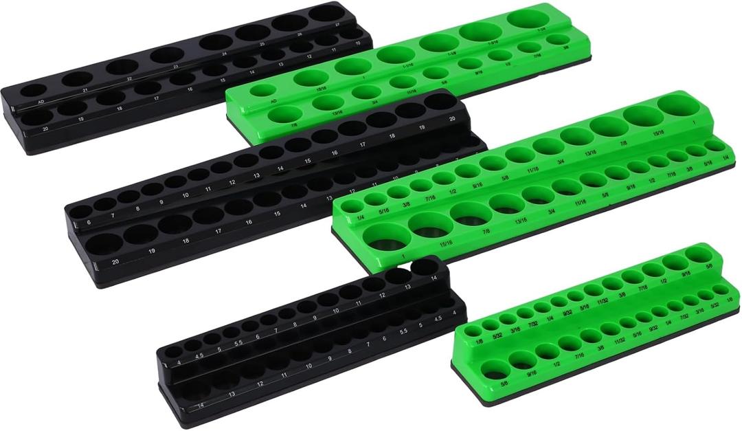 Magnetic Socket Organizer Set, 6-Piece Magnetic Socket Organizer Set, 6PCS Socket Holder, 1/4", 3/8", 1/2" Drive Metric SAE Socket Trays Holds 141 Pieces Magnetic Sockets Trays (B)