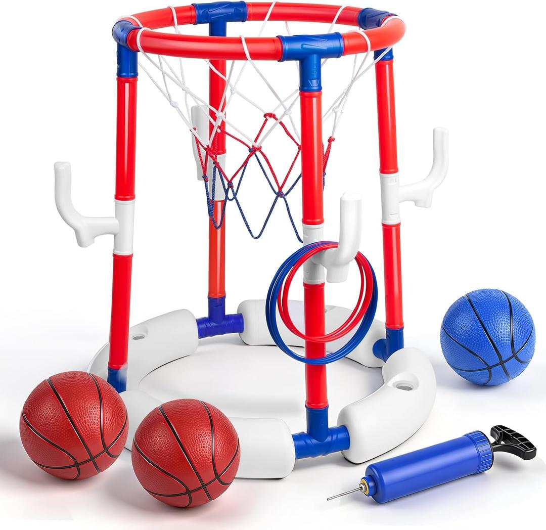 Pool Basketball Hoop Pool Toys for Kids Ages 8-12 4-8 Portable Small Mini Inflatable Pool Basketball Hoop Poolside Water Swimming Pool Games for Adults 3-5 Teens Boys Outdoor Fun Party Bath