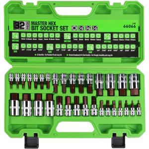 SWANLAKE 32 Piece Hex Bit Socket Set,SAE and Metric, 1/4'', 3/8', 1/2'' Drive Socket Set, S2 & Cr-V Steel