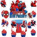 25pcs Spider Cake Decorations with 1pcs Cake Topper, 24pcs Cupcake Toppers for Spider Birthday Party Supplies