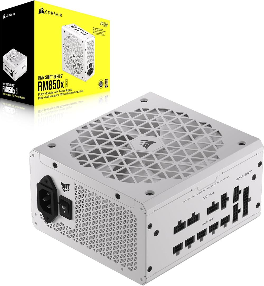 CORSAIR RM850x Shift Fully Modular ATX Power Supply - 80 Plus Gold - ATX 3.1 - PCIe 5.1 - Zero RPM - Modular Side Interface - White