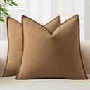 EMEMA Decorative Linen Throw Pillow Covers 20x20 Inch Brown Boho Farmhouse Neutral Couch Throw Pillows for Bed Pack of 2 Accent Pillowcase Modern Sofa Cushion Livingroom Home