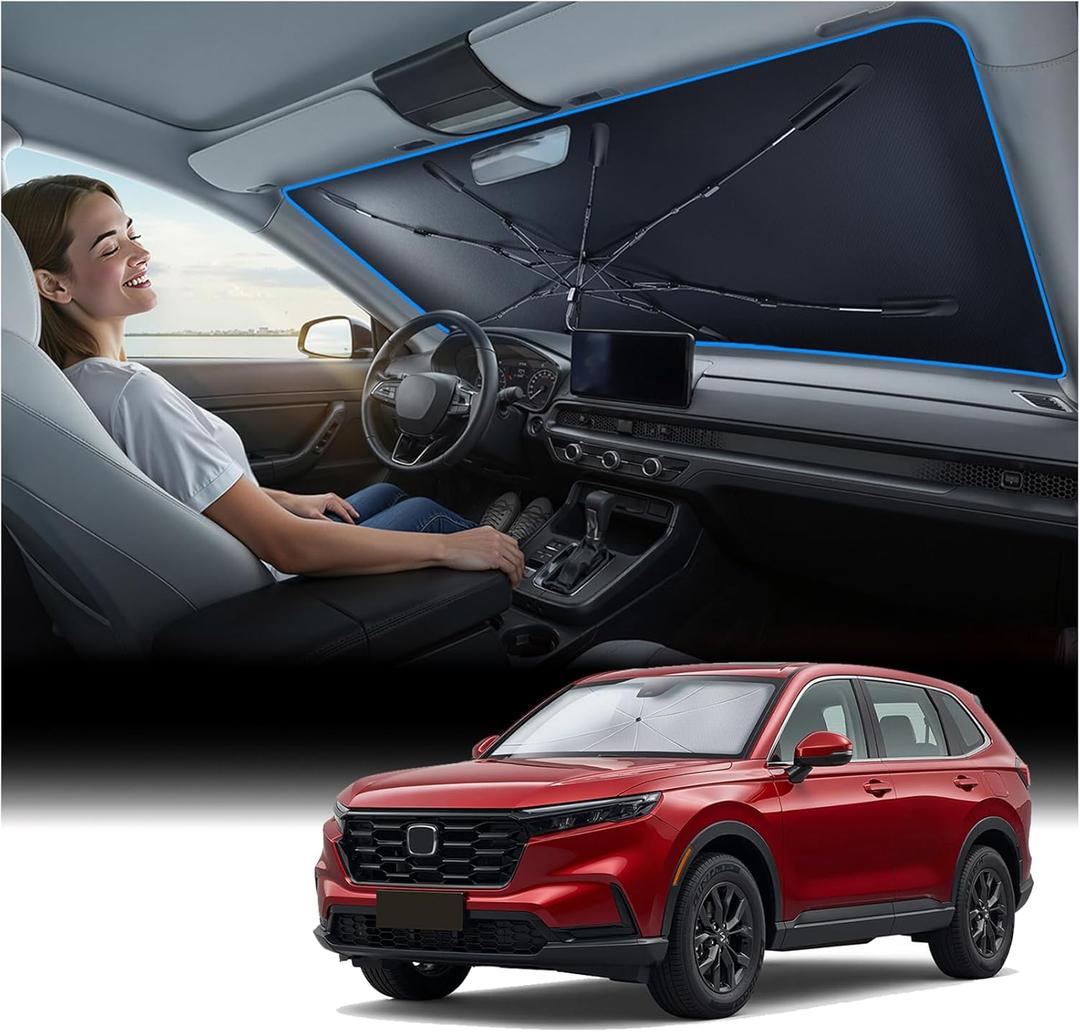[2026 Upgraded] Nmoiss Windshield Sun Shade Umbrella for Honda CRV - [Vinyl Coating Heat Shield] Protect Car from Sun Rays & Heat Damage Keep Cool and Protect Interior, Spring Structure Edge
