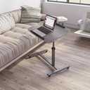 Laptop Table Mobile Adjustable Height Laptop Stand Portable Desk Notebook Swivel Laptop Desk Rolling Desk Laptop Table Laptop Stand for Couch Hospital Bed Table (Oak Grey)