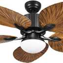 YITAHOME Tropical Ceiling Fan with LED Light and Remote Control 52 Inch Palm Reversible Fan Light with Memory Function 5 Leaf Blades and Balance Clips - Walnut