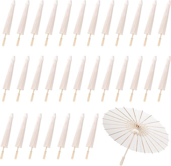 MBJZSL 30 Pack White Paper Umbrellas, 23.6 Inch Paper Parasol Umbrella Chinese Japanese Style DIY Umbrellas Decorative Vintage Decor for Wedding Props