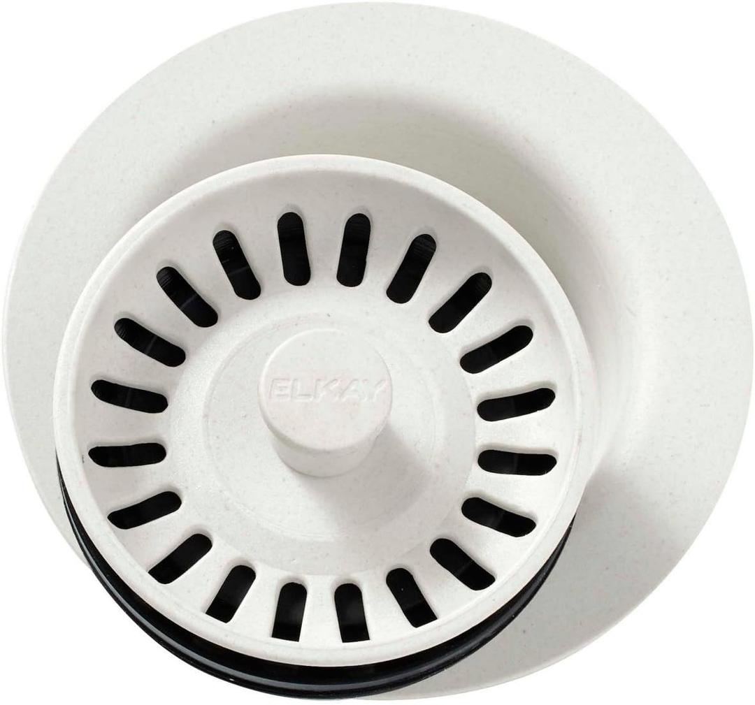Elkay LKQD35PA Polymer Disposer Flange with Removable Basket Strainer and Rubber Stopper, Parchment (Parchment)