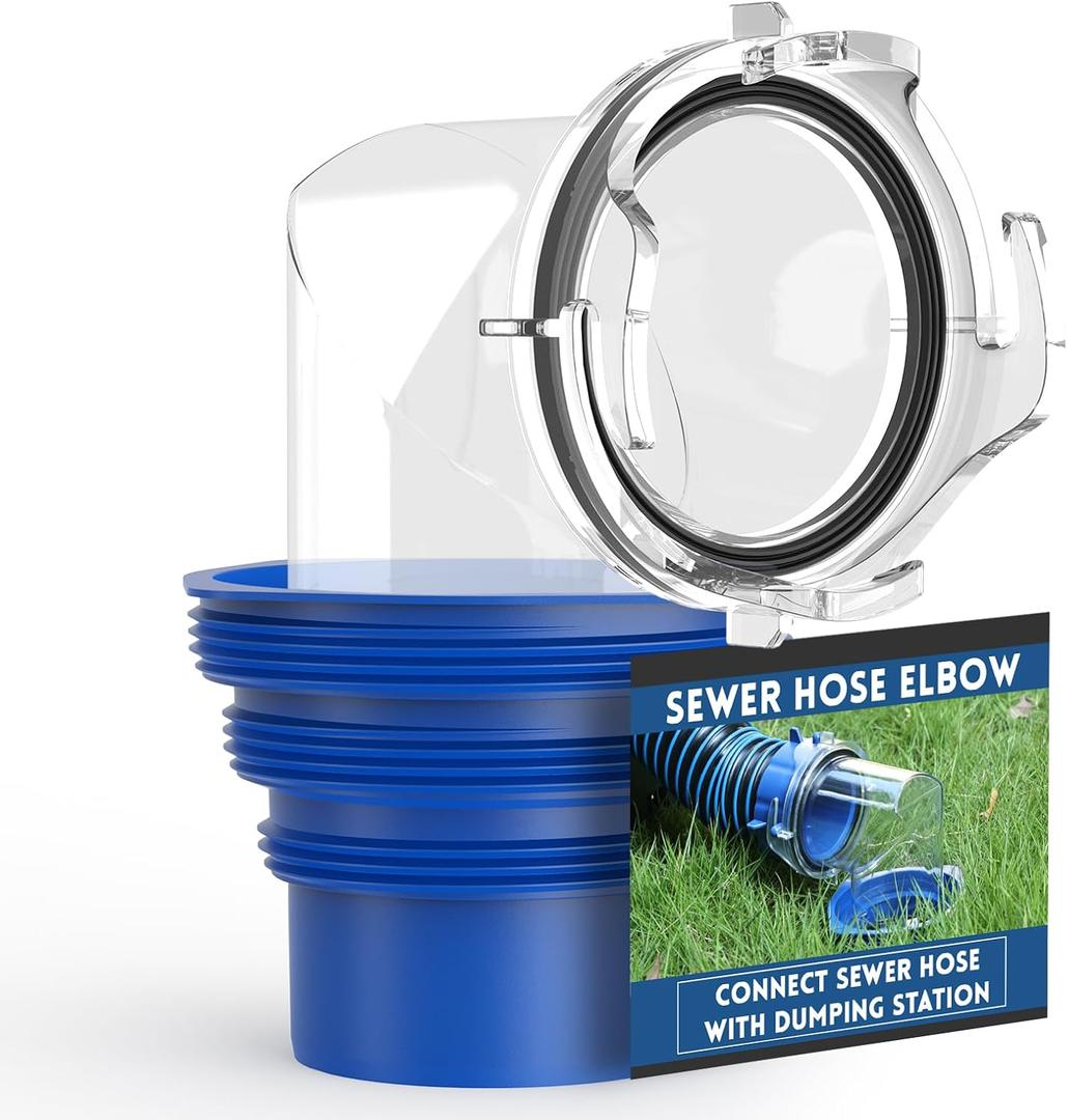 DUMPMAN RV Sewer Hose Elbow, Clear 4-in-1 Sewer Hose Adapter, Easy Connecting Bayonet Fitting, RV Sewer Drain Lock with Leak-free Gasket, 90 Degree Design