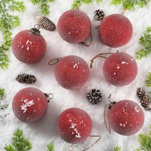 8 Pack Frosted Red Christmas Ball Ornaments 3.15 Inch Glitter Snowflakes Ball Xmas Tree Decoration Indoor and Outdoor Shatterproof Hanging Balls for Christmas Birthday Valentines Holiday