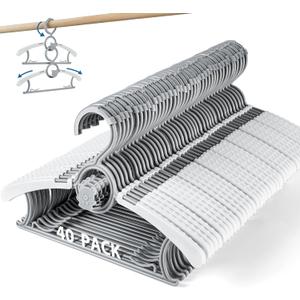 Kids Hangers - 40 Pack Extendable & Adjustable Non-Slip Stackable Plastic Baby & Toddler Hangers, 11-14 Inch, Grey (40 PCS, Gray)