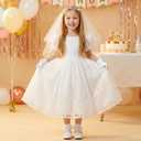 3 Pcs First Communion Veil Set Gloves Headpiece for Girls 1st Holy Communion Accessories for Wedding Party Costume (White)