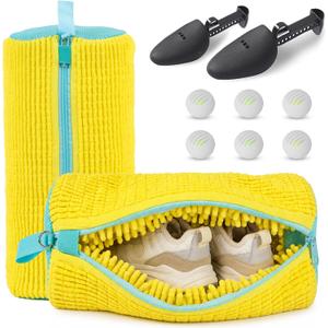 Shoe Washing Machine Bag 2Pcs Shoe Cleaning Laundry Bags for Sneakers | Shoe Trees and 6 Deodorizer Balls Included, Secure Zip Lock Sneaker Washing Machine 360 Deep Shoe Cleaning Bag