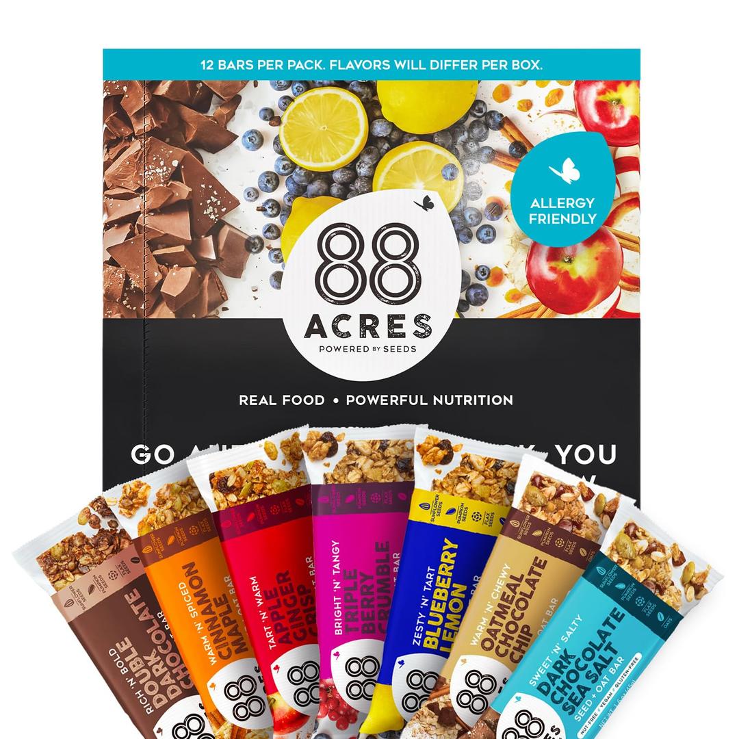 88 Acres Granola Bars | Variety | Gluten Free, Nut-Free Oat and Seed Snack Bar | Vegan & Non GMO | 12 Pack (BB: 05/02/2026)