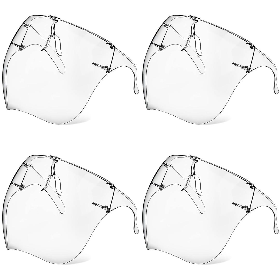 4 Pack Face Shield with Glasses, Face Mask Shield Anti-Fog Clear Ultra Clear Reusable Protective Plastic Face Shield Mask Droplet Splash Guard for Women Men Kids, 1 Count