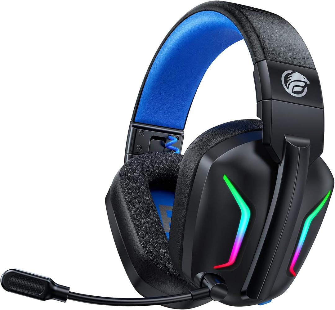 Fachixy Wireless Gaming Headset with LED Light for PS5, PS4, PC, Switch, Laptop, Mac - 2.4GHz & Bluetooth 5.4, 50H Battery, Flip Mic, Lossless Audio, Foldable, Immersive Gaming (RGB-Black)
