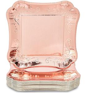 Sparkle and Bash Rose Gold Paper Plates - 9-Inch Square Glossy Disposable - 48-Pack Heavy-Duty Sturdy - Party Tableware for Weddings & Showers