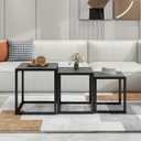 Nesting Coffee Table Set of 3, Stacking Metal Side Tables, Grey, 17.72" W x 17.72" D x 19.69" H