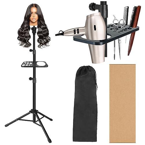 AliLeader 50 Inch Heavy Duty Wig Stand Tripod with Tray Adjustable Mannequin Head Stand Stainless Steel Wig Tripod Stand Wig Head Stand for Hairdressing Training (Mannequin Head Not Included)