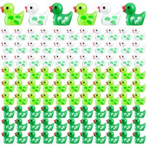 100 Pcs Summer Mini Resin Ducks Hawaiian Leaf Mini Ducks Bulk to Hide Coconut Palm Miniature Figurines to Hide for Micro Landscape for Garden Aquarium Potted Dollhouse Decor Ornament