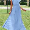 KIRUNDO Women's Summer Maxi Dresses Elegant V Neck Ruffle Flutter Sleeves Empire Waist Pleated Flowy Wedding Guest Dress (Blue, XL)
