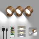LED Wall Lights with Remote, 3 Pcs Rechargeable Wall Mounted Reading Sconces Lamp 3000mAh, 3 Colors & Dimmable Magnetic 360° Rotation Cordless Wall Lighting Spotlights for Bedroom Bedside Hallway