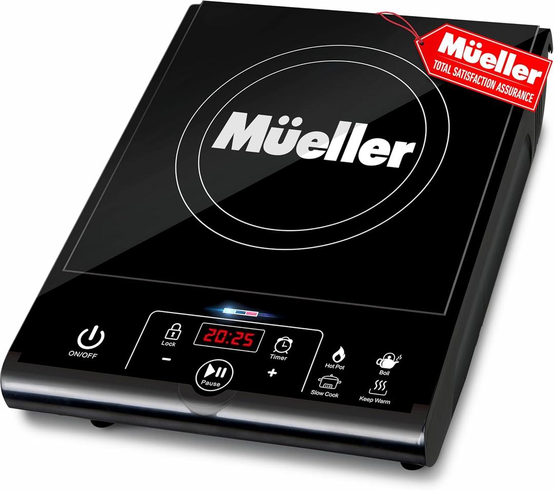 Mueller RapidTherm Portable Induction Cooktop, 1800W Hot Plate Electric Stove Top Burner. 8 Temp Levels, Auto-Off & Pot Detection, LED Display, Child Lock, 4 Programs, Burners for Cooking