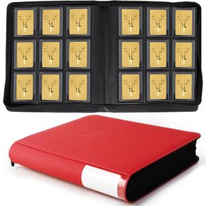 Toploader Binder, Holds 360 Toploaders, Top Loader Binder with 9 Pockets for 3" x 4" Rigid Cards, Double-Sided Pockets Card Binder Top Loader for Trading Cards or Sports Cards (red)