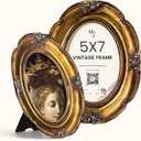 97 Decor 5x7 Oval Picture Frame - Vintage 5x7 Picture Frame Gold, Rustic 5 x 7 Gold Frame, Ornate Photo Frame 5 By 7 Picture Frames For Tabletop And Wall Hanging