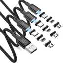 Kuulaa 3Pack Magnetic Charging Cable Magnetic Lightning Cable Magnetic Phone Charger 3A Fast Charging with 3 in 1 Charging Tips Nylon-Braided Phone Cable Compatible for All Device (Black)