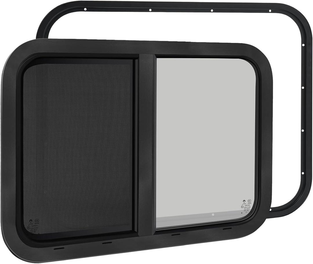 RV Window for Cargo Trailer,42" W x 22" H RV Window Replacement for Camper Travel Trailer Cargo Van,Horizontal Sliding with Trim Ring Fit 15/16" or 1-3/8" Thick Wall,Allow Error 1/16",DOT Approved