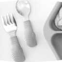 Tiny Twinkle Easy Grip Toddler Utensils Spoon and Fork Set - BPA & Phthalate Free Utensil Sets, Kids Silverware With Silicone Handle, Baby Led Weaning Supplies for 12 Months & Up (Grey Elephant)