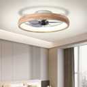20 Ceiling Fan with Light, Dimmable LED Timing with Remote Control, 5 Invisible Reversible Blades Semi Flush Mount Low Profile Fan, Arc Wooden Frame
