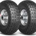 4.10/3.50-4 Tire Wheels Flat Free, 10" Heavy Duty Solid Replacement Tires with 5/8 Bearings for Wagon, Wheelbarrow, Hand Truck, Generators (2 Pack) (2 PCS Solid Tire)