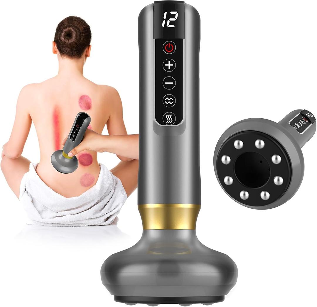 Cellulite Massage Tool,Cellulite Massager Electric Fat Remover with 12 Suction Modes,Rechargeable & Cordless,Intelligent Cupping Massager for Arms,Legs,Back Used at Home, (Gray)