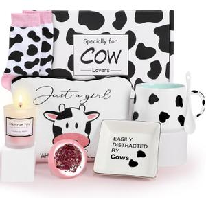 UAREHIBY Cow Print Stuff,Cow Themed Gifts for Women,Birthday Gifts for Cow Lovers,Cute Cow Ceramic Mug,Cow Print Cosmetic Bag and Socks for Cow Lovers