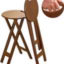 Comeon Portable Wooden Folding Stool 24in/17in High, Backless Compact Bar Stools for Kitchen Counter, Kitchen Step Stool for Adults (Brown 24in)