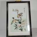 Vintage Asian Shadow Box Art 3D Framed Wall Bird Flowers 10x7"