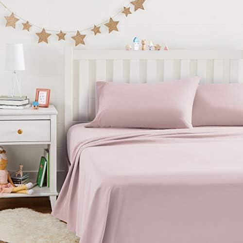 Amazon Basics Kid's Soft, Breathable Microfiber 4-Piece Sheet Set, Full, Light Pink, Solid