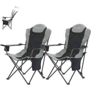Camping Chairs, Portable 2 Pack Camp Chairs for Heavy People with Adjustable Angled Backrest, Outdoor Folding Camping Chairs for Outside Supports up to 350lbs, Carry Bag Included