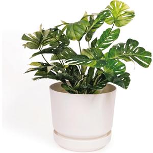 Elly Dcor 10 inch Plastic Cylinder Planter Pot with Self-Watering Saucer and Drainage Hole,Lightweight & Extremely Durable, 10"x 10", White