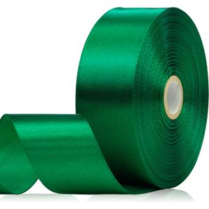 2 x 60 Yards Green Satin Ribbon 1-1/2 Inch, Solid Polyester Fabric Ribbon for Gift Wrapping, Crafts, Flower Bouquet, Wedding, Festival, Christmas, Halloween
