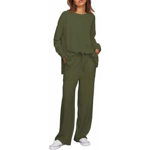 ETCYY NEW Lounge Sets for Women 2 Piece Outfits with Side Split Sweatshirt Tops and Wide Leg Sweatpants (X-Large)