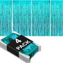 Allgala 4 Pack Turquoise Metalic Tinsel Party Photo Backdrop Curtain 3.3x6.6 FT (1x2M) Photo Booth Background Curtains Door Fringe Dcor Party Streamer for Birthday Graduation New Year Eve