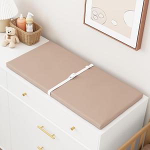 YACODAVO Wipeable Baby Changing Pad for Dresser and Table, Cozy Diaper Changing Pad with Waterproof & Wipe-Clean Leather Cover, Standard Size (31.5" L x 15.8" W), Light Brown